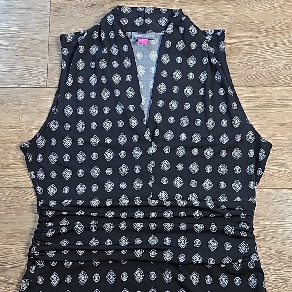 Vince Camuto Stretch Black & White Foulard Print V-Neck Sleeveless Maxi … - Picture 11 of 16